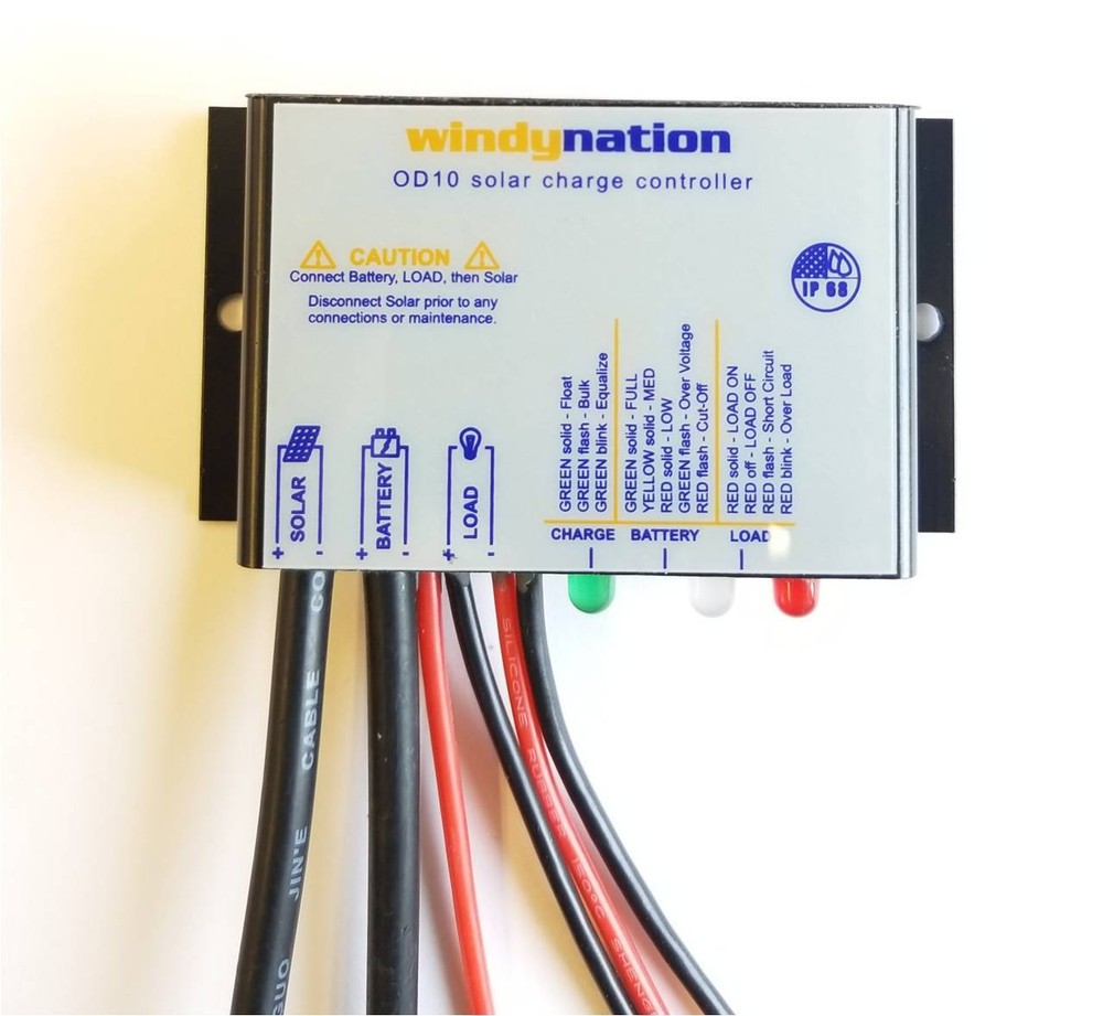 WindyNation Waterproof 10A 12V 24V Solar Charge Controller w LED Indicators
