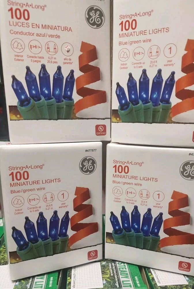 NEW! (4 sets) GE String A Long 100 ct Mini Blue Lights - FREE SHIP!