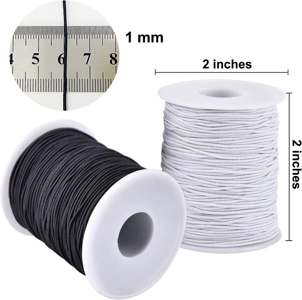 Stretchy String for Bracelets, 4 Rolls 1 mm Sturdy Elastic Black and White