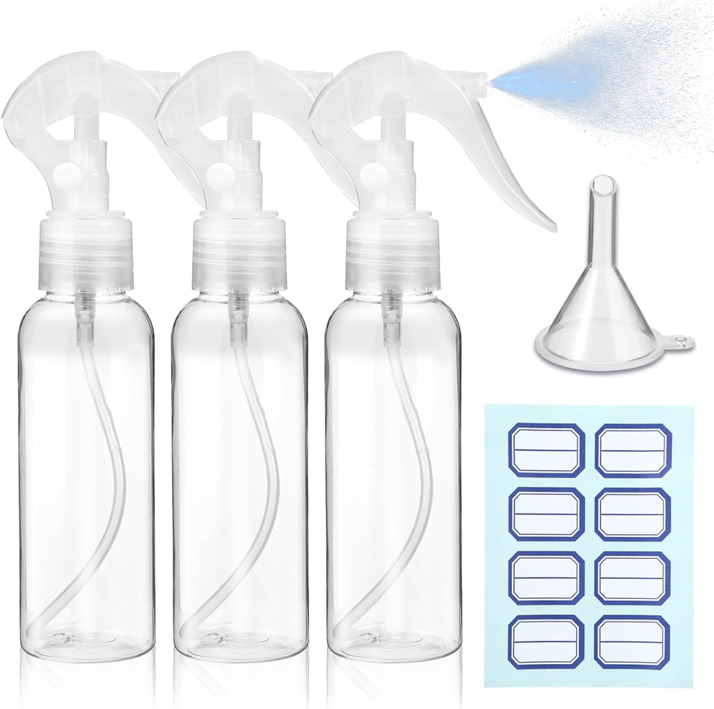 3Pcs Plastic Spray Bottles, 3.38Oz/100Ml Empty Small Spraying Bottles, Clear Fin