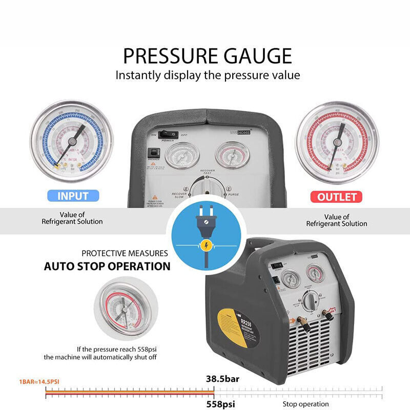Portable Refrigerant Recovery Machine 3/4HP Single Cylinder 110-120V AC 60Hz