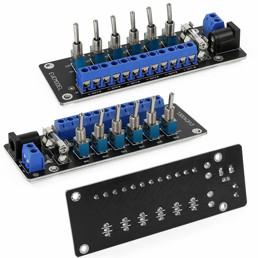 Evemodel 3V-24V DC Individual Toggle Switch Power Distribution Module 6 Channels