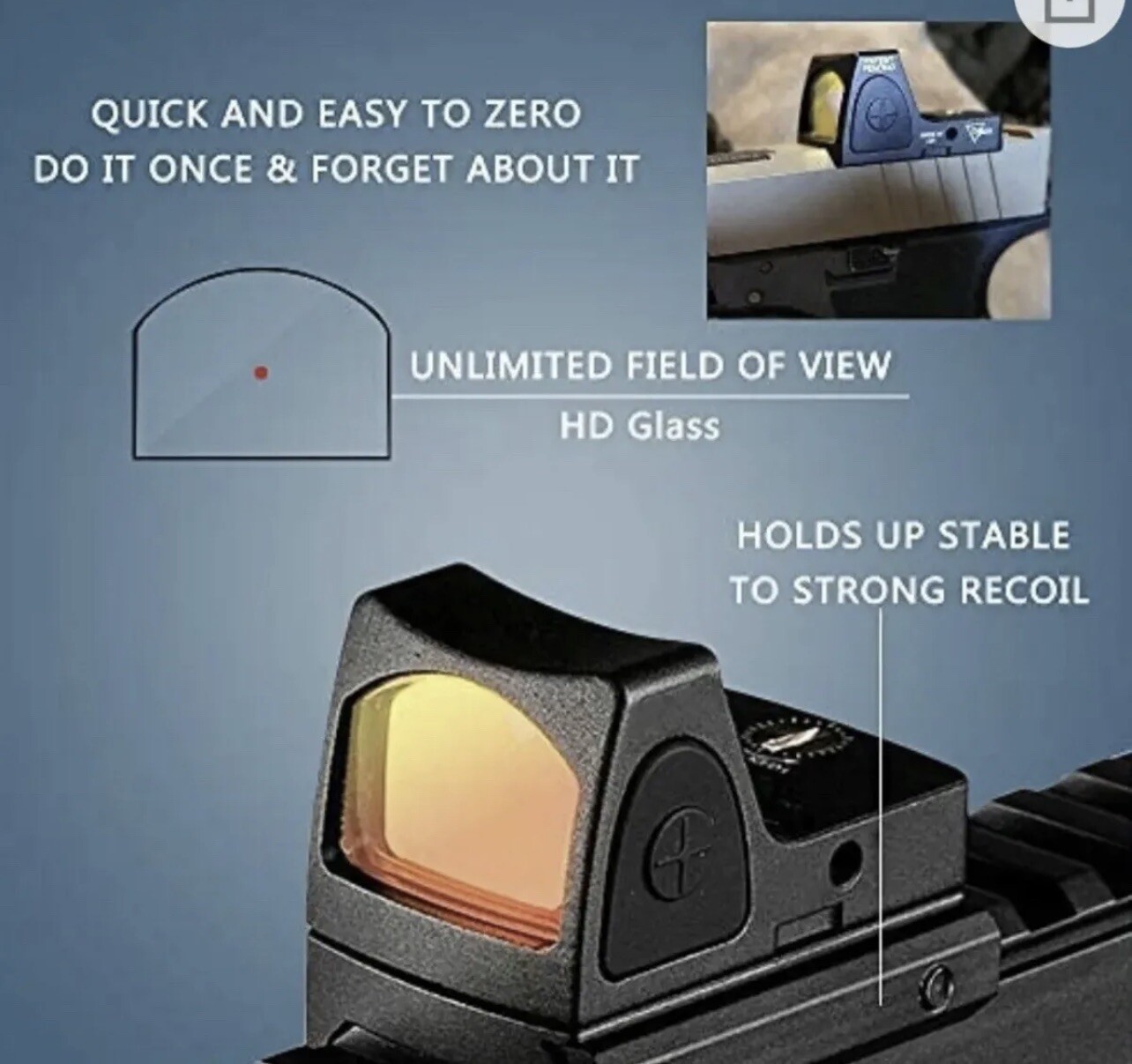 Red Dot Tactical RMR Reflex Sight Scope for Pistol Glock 17 19 W/20mm Mount Logo