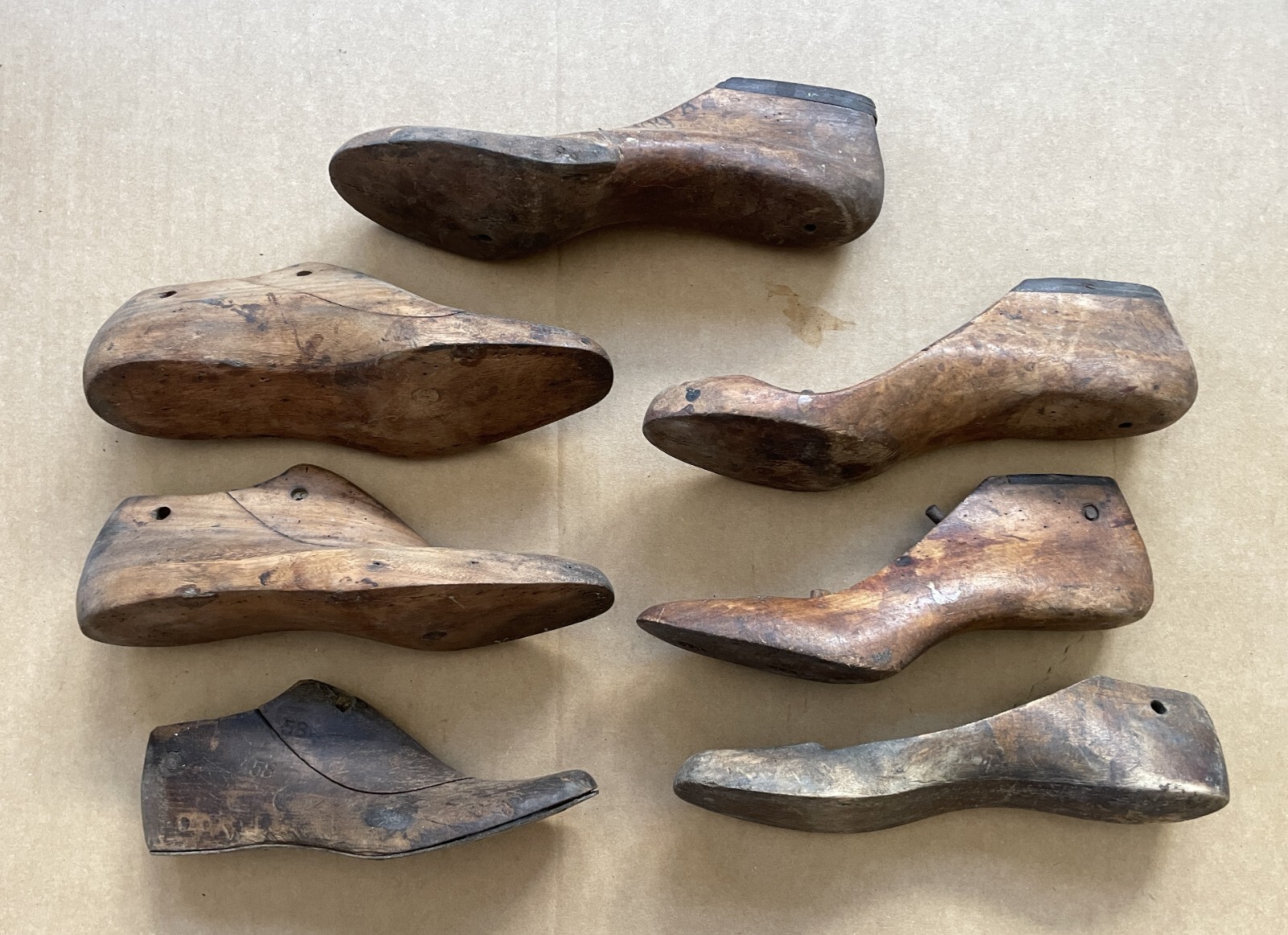 OUTSTANDING Lot of (7) Antique Wood Adult SHOE LASTS Forms Cobbler Molds
