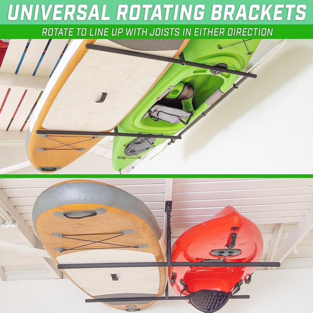 Kayak Rack Garage Ceiling Mount Adjustable Storage Hangers 2 Kayaks