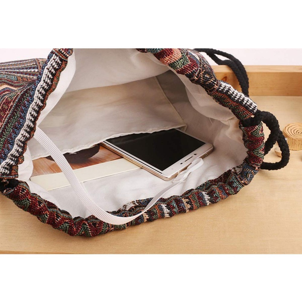 Van Caro Bohemian Drawstring Backpack Light Cinch Bag Gym Sack String Bag (Co...