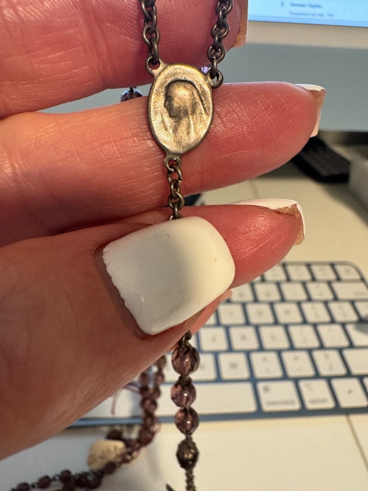 Vintage Glass Amethyst Bead Rosary Sterling Silver Italy