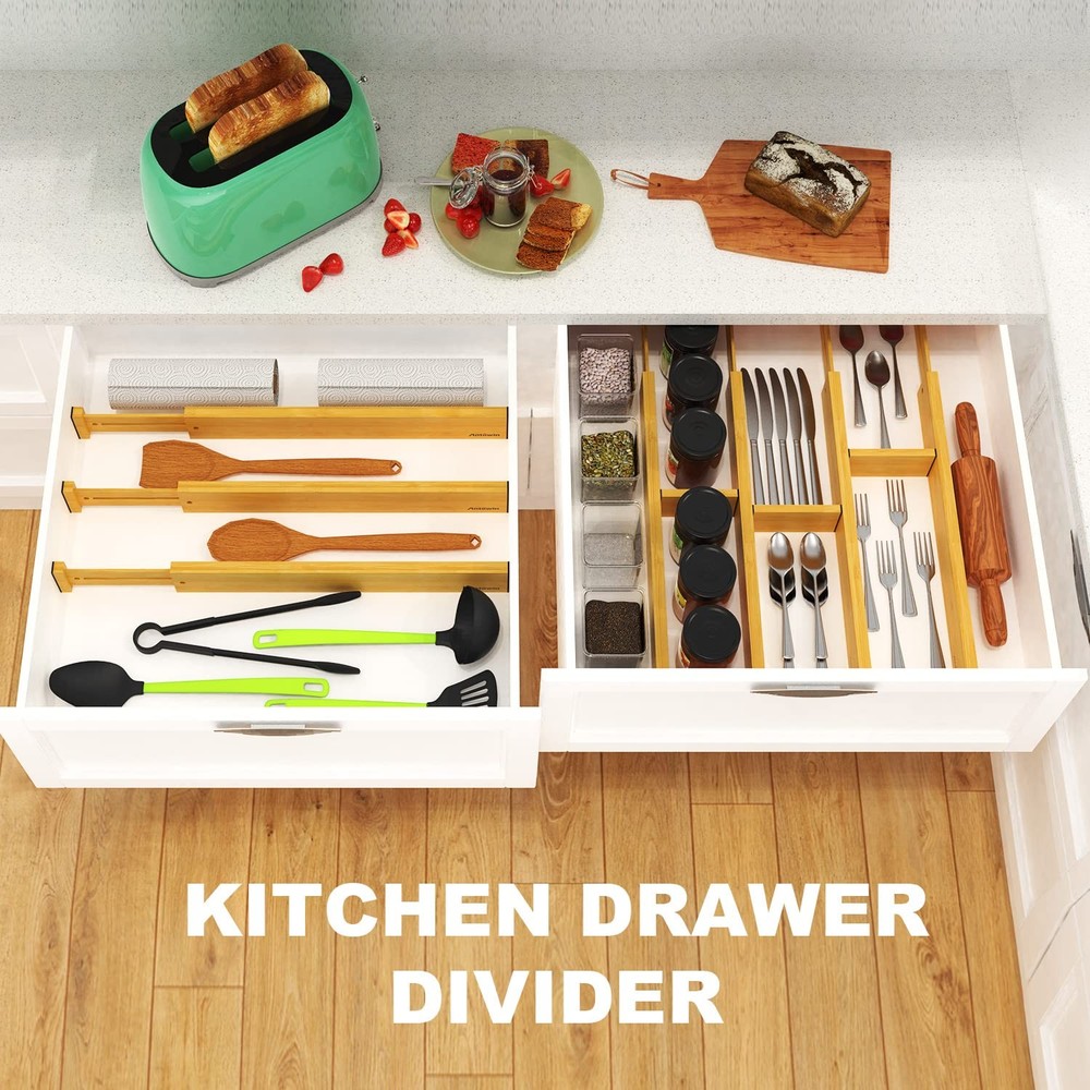 Ikee Design Rustic Elegant Wooden Flatware Organizer Caddy Oak Color