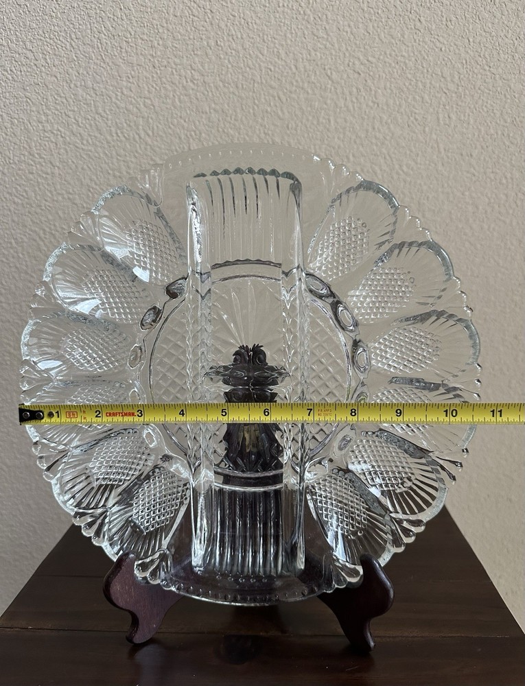 Vintage L.E. Smith Glass Deviled Egg & Relish Plate w/ Pineapple Pattern-EUC