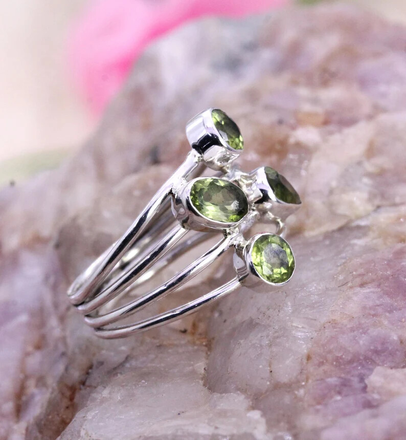 Peridot Multistone Ring 925 Sterling Silver Band & Statement Handmade All size