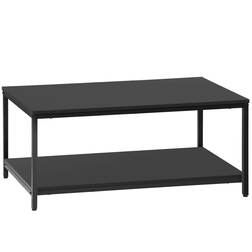 39" Rectangular Coffee Table Industrial Wood Center Table w/ Storage Shelf Black