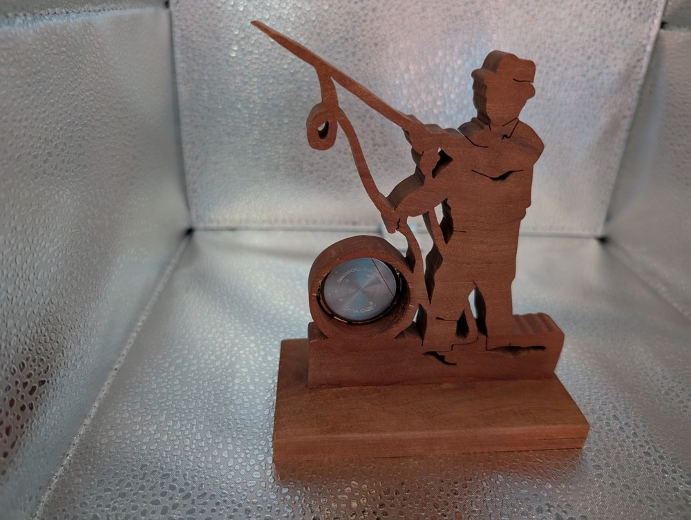 handmade scrollsawn wooden Fisherman Clock