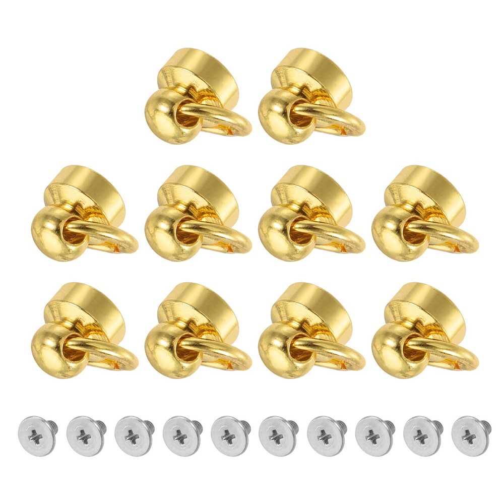 Round Head Pull Ring Rivet Studs 8mm 10Pcs Brass Button Rivets with Screw Golden