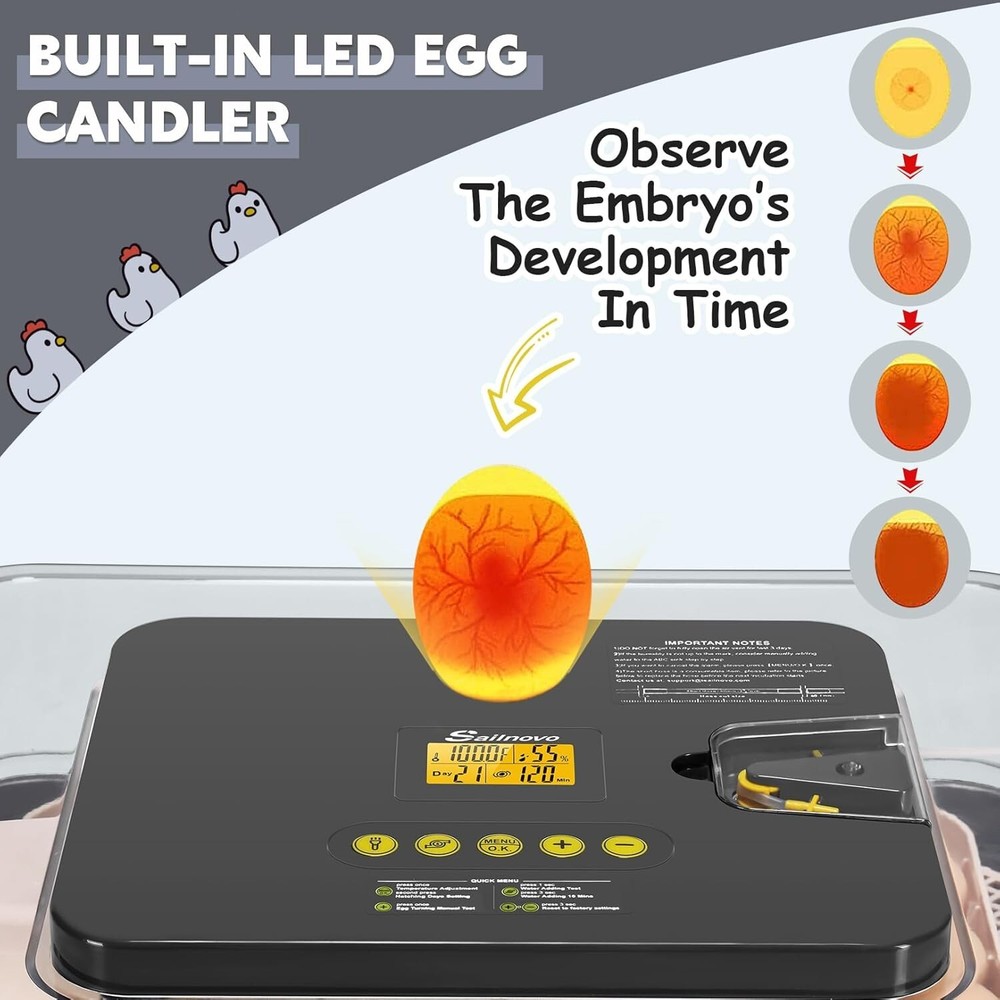 56 Egg Incubator for Hatching Eggs with Automatic Egg Turning & Built-in Candler