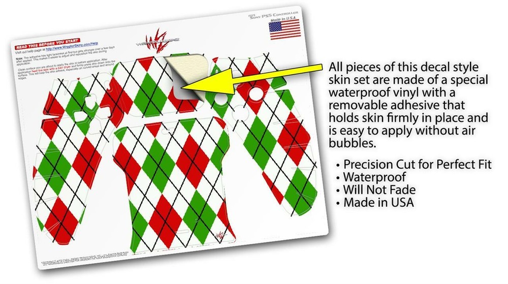 Skin Sony PS5 Controller Argyle Red and Green
