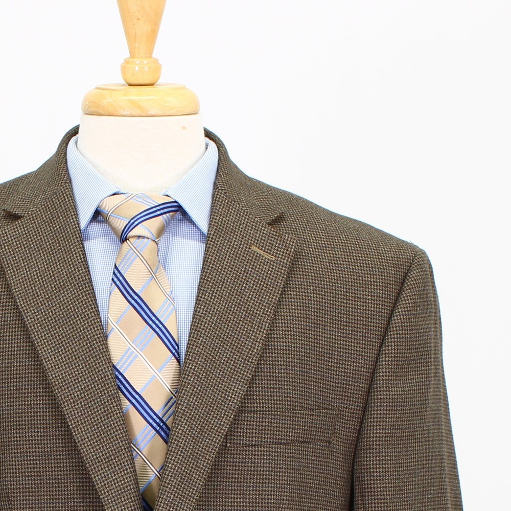 Chaps 44R Brown Sport Coat Blazer Jacket Check 2B Polyester