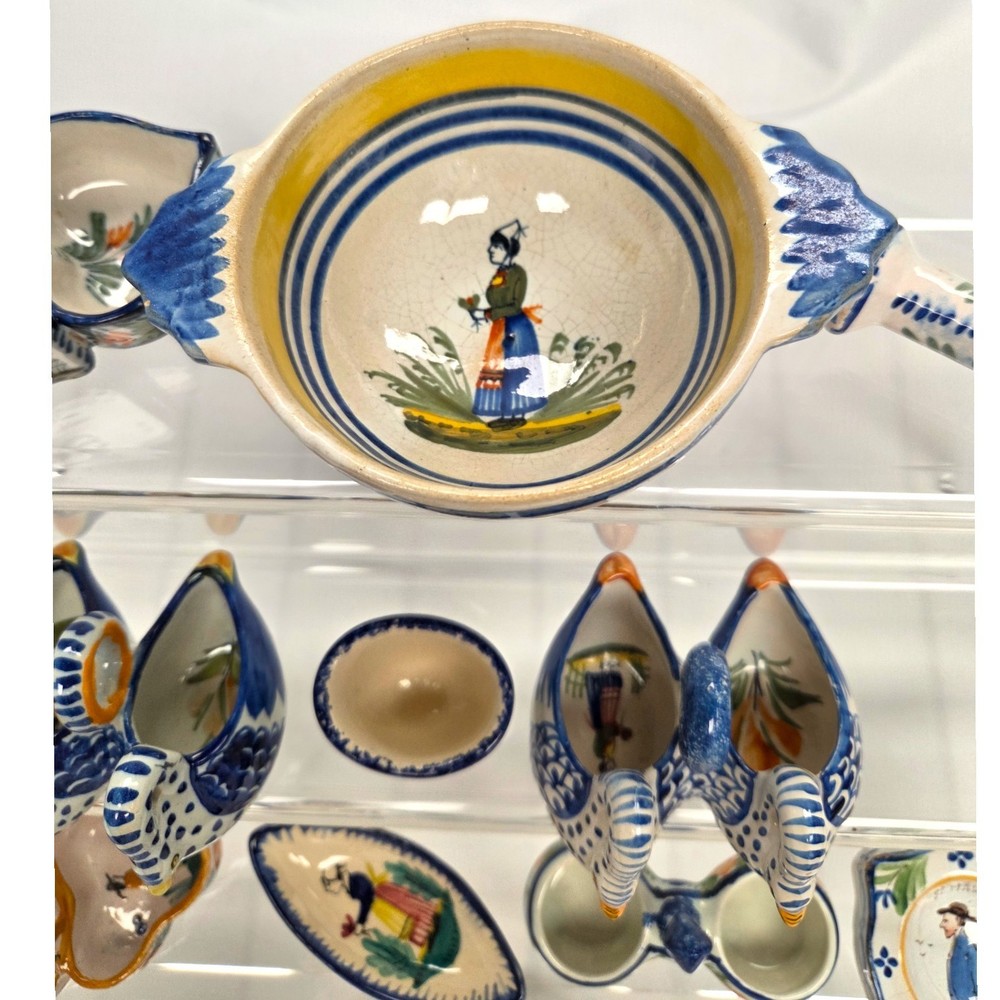 C020 13 pc QUIMPER-OPEN SALTS, SMALL PLATES, etc.