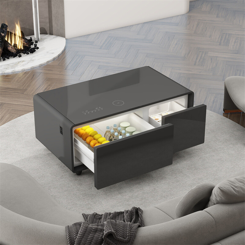 Modern Smart Coffee Table Built-in Fridge Bluetooth Speaker Touch Control Panel