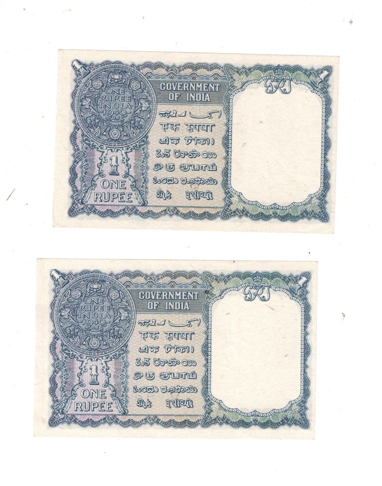 India One Rupee 1940 P25a King George VI Two Consecutive Notes UNCIRCULATED