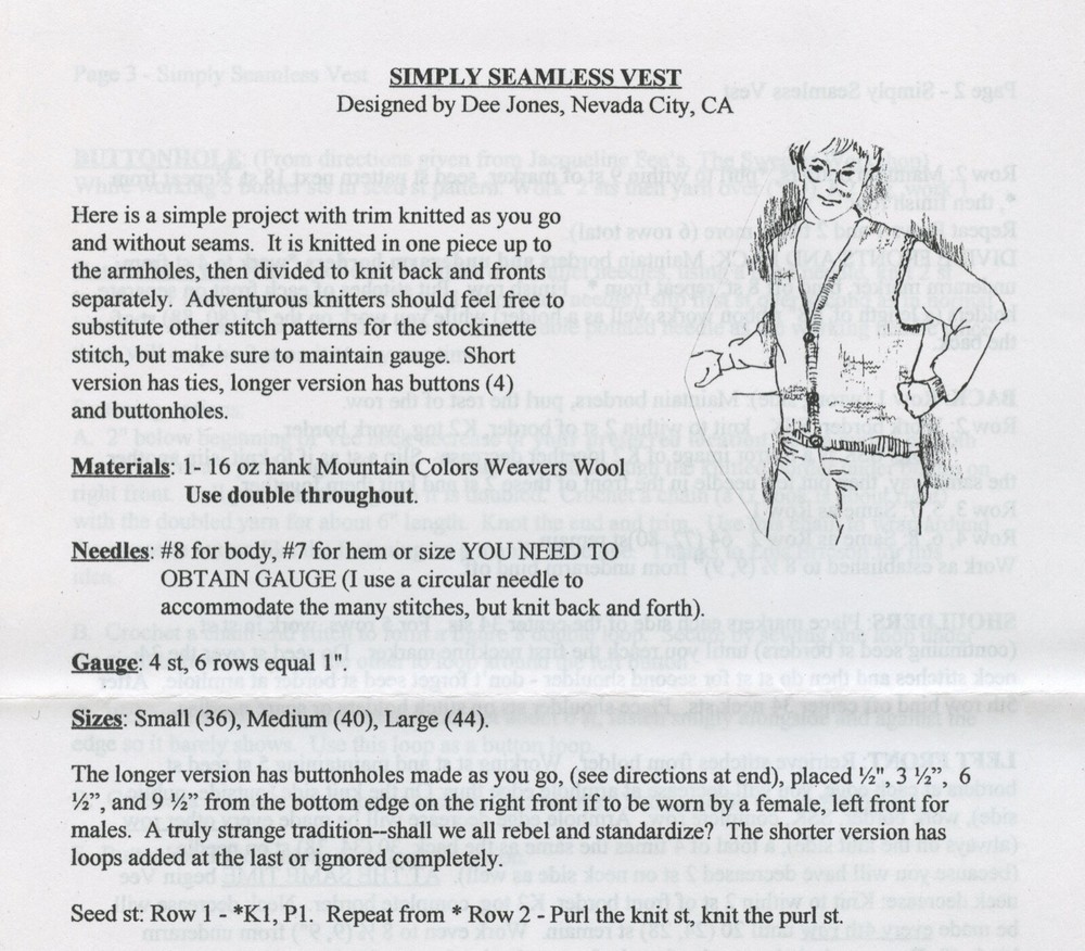 Mountain Colors Knitting Pattern Simply Seamless Vest -3 sizes - Pattern Only