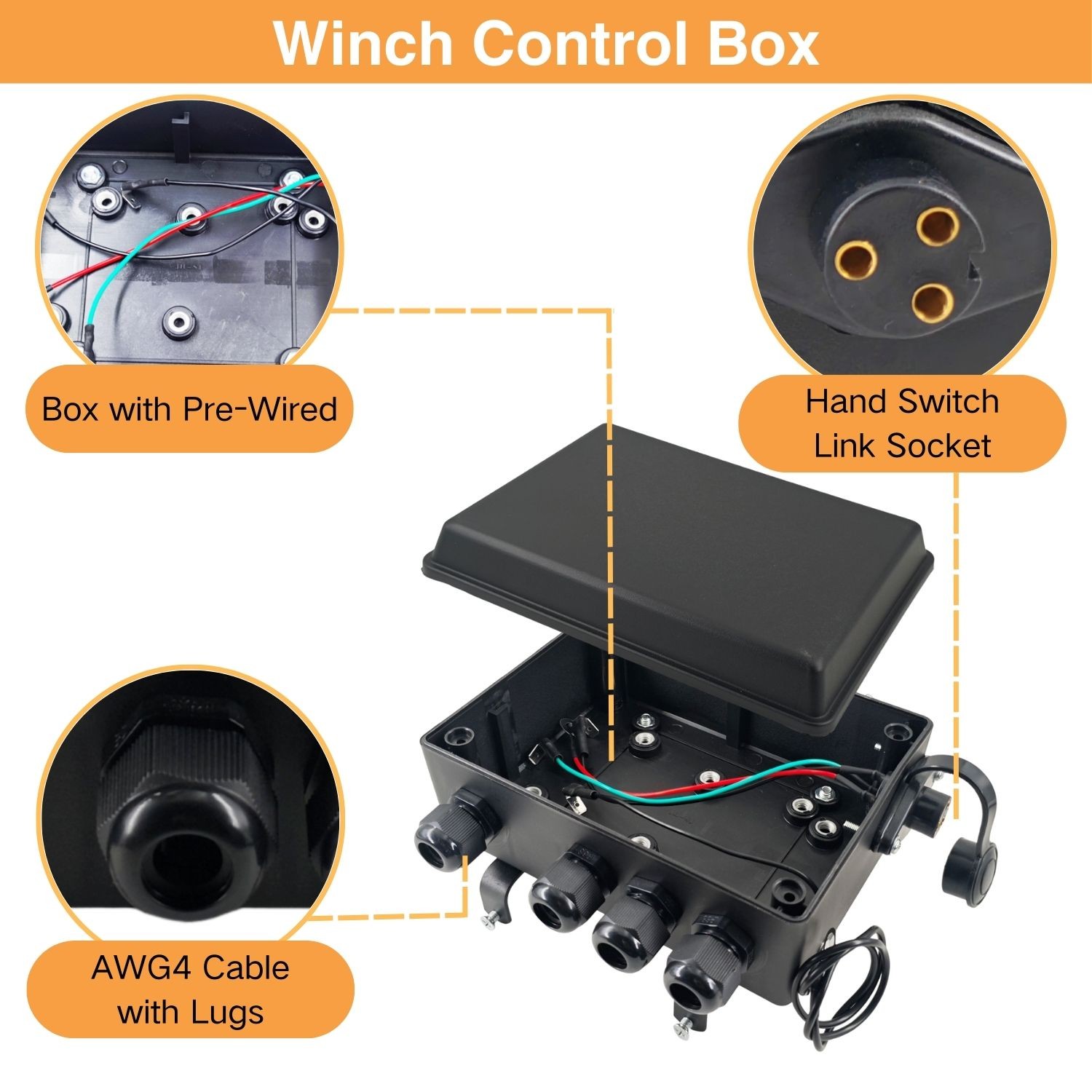 12V 8000lb Winch Solenoid Contactor Relay kit w/Control Box 4 Pre-Wired Cables