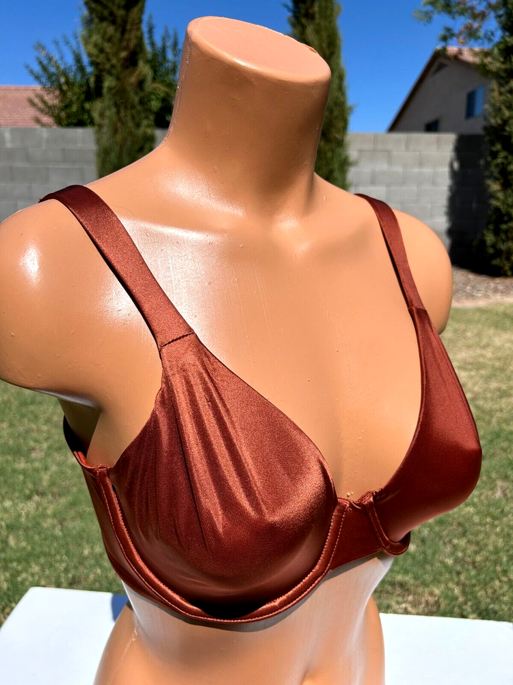 Spanx Unlined Full Coverage Satin Bra 34D Burnt Rust Seamless 30077R $78 NWT