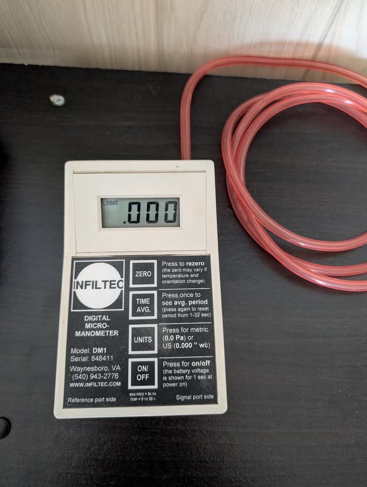 Infiltec DM1 Digital Micro Manometer 0.001" wc 0.1 Pascal