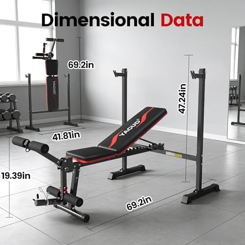 Adjustable Weight Bench Set With Removable Rowing Leg Catch, 880LBS Foldable ...