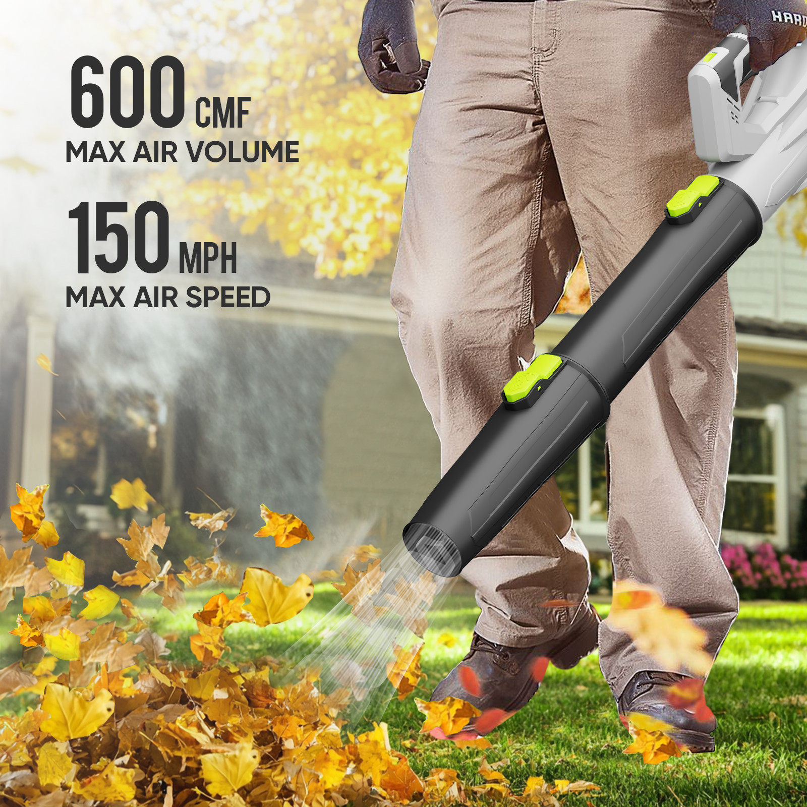 Steelite 20V Cordless Leaf Blower 600 CFM/150 MPH 6-speed with 2x2.0Ah Batteries