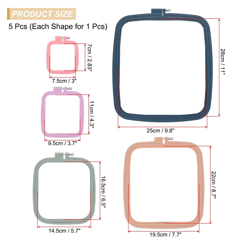 5pcs Embroidery Hoops Square Cross Stitch Hoops Frames ABS Plastic