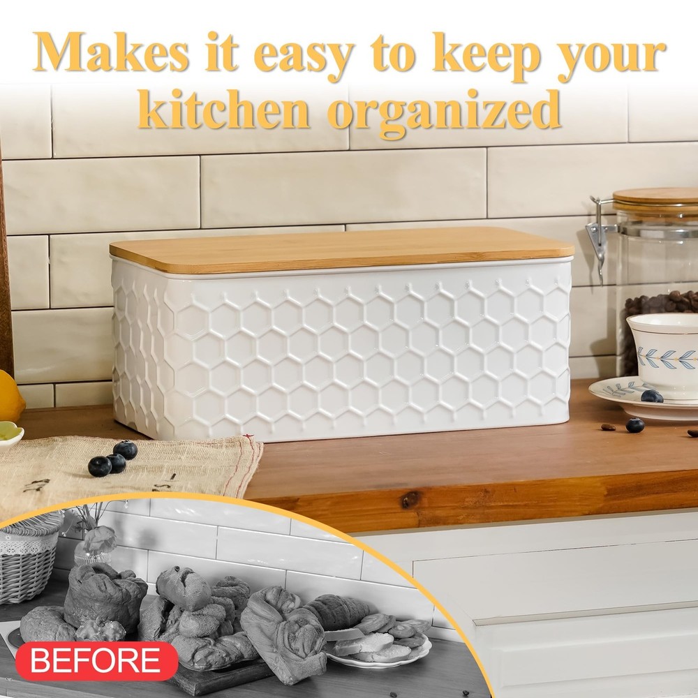 Large Bread Box for Kitchen Countertop Corner Breadbox for Homemade Bread Met...