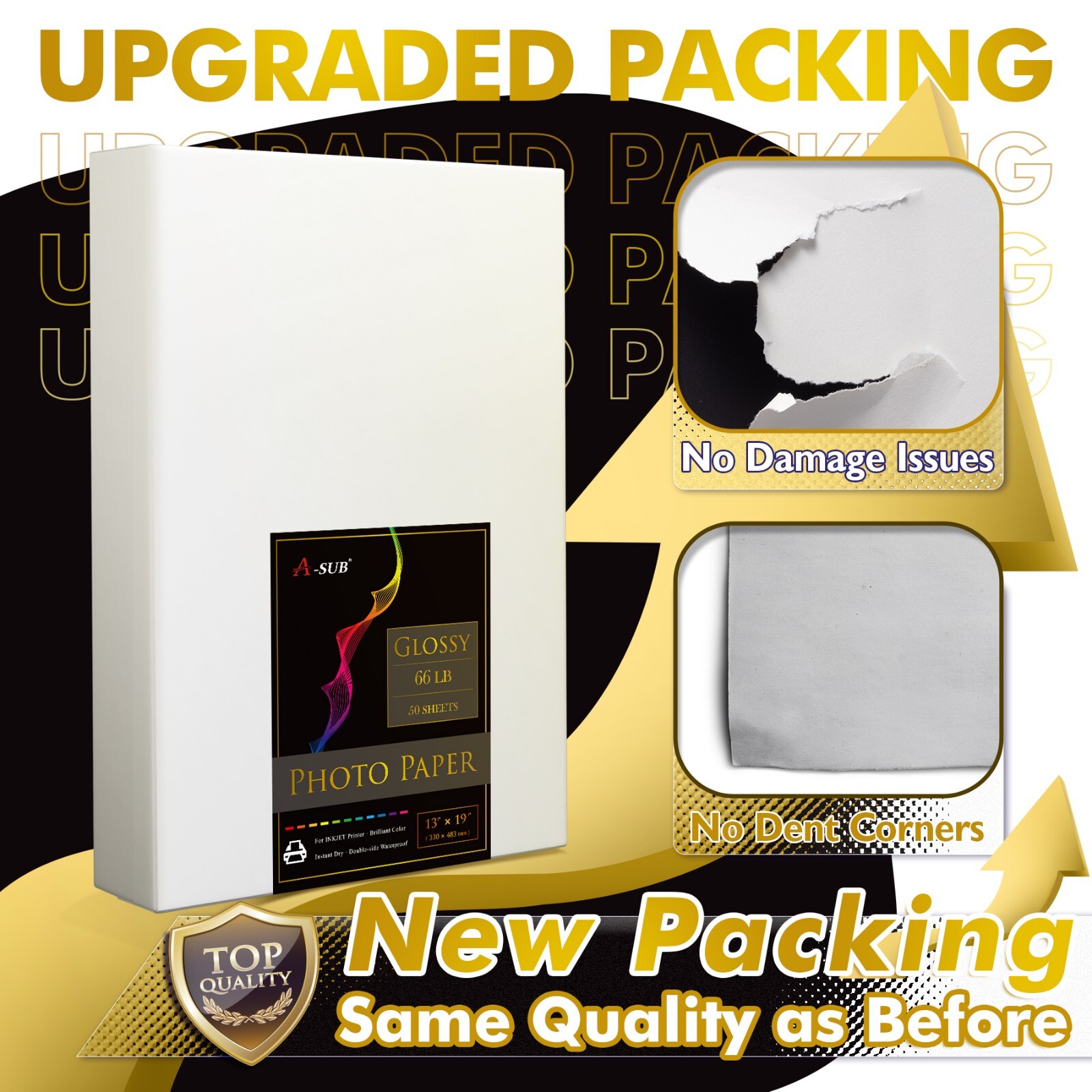 A-SUB Premium Photo Paper 13x19 Glossy 66 lb Waterproof Inkjet Printer A3+ 50 Sh