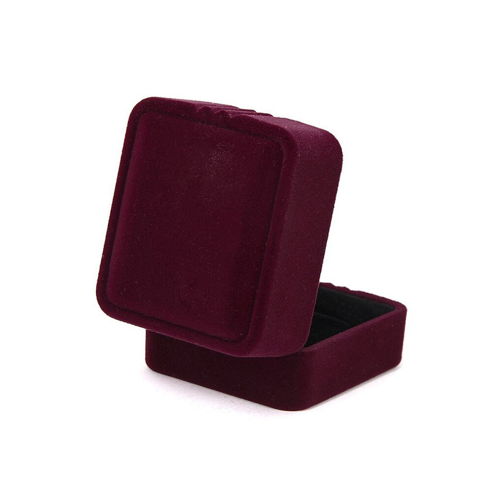 Small Square Ring Gift Box Jewelry Storage Case (Wine Red)