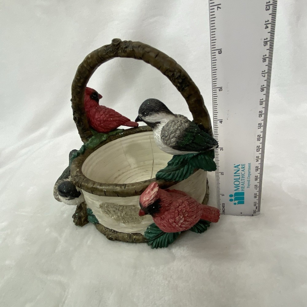 St. Nicholas Square 1999 Ceramic Candy Basket Rustic Birds
