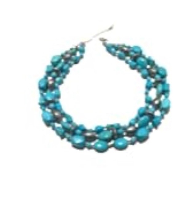 triple strand turquoise beaded collar necklace