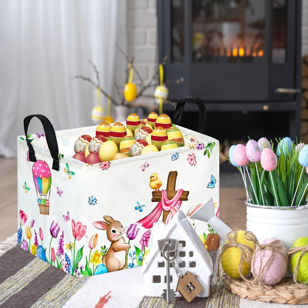 VAIVUSTO Easter Storage Basket Easter Bunny Storage Bin Collapsible Nursery H...