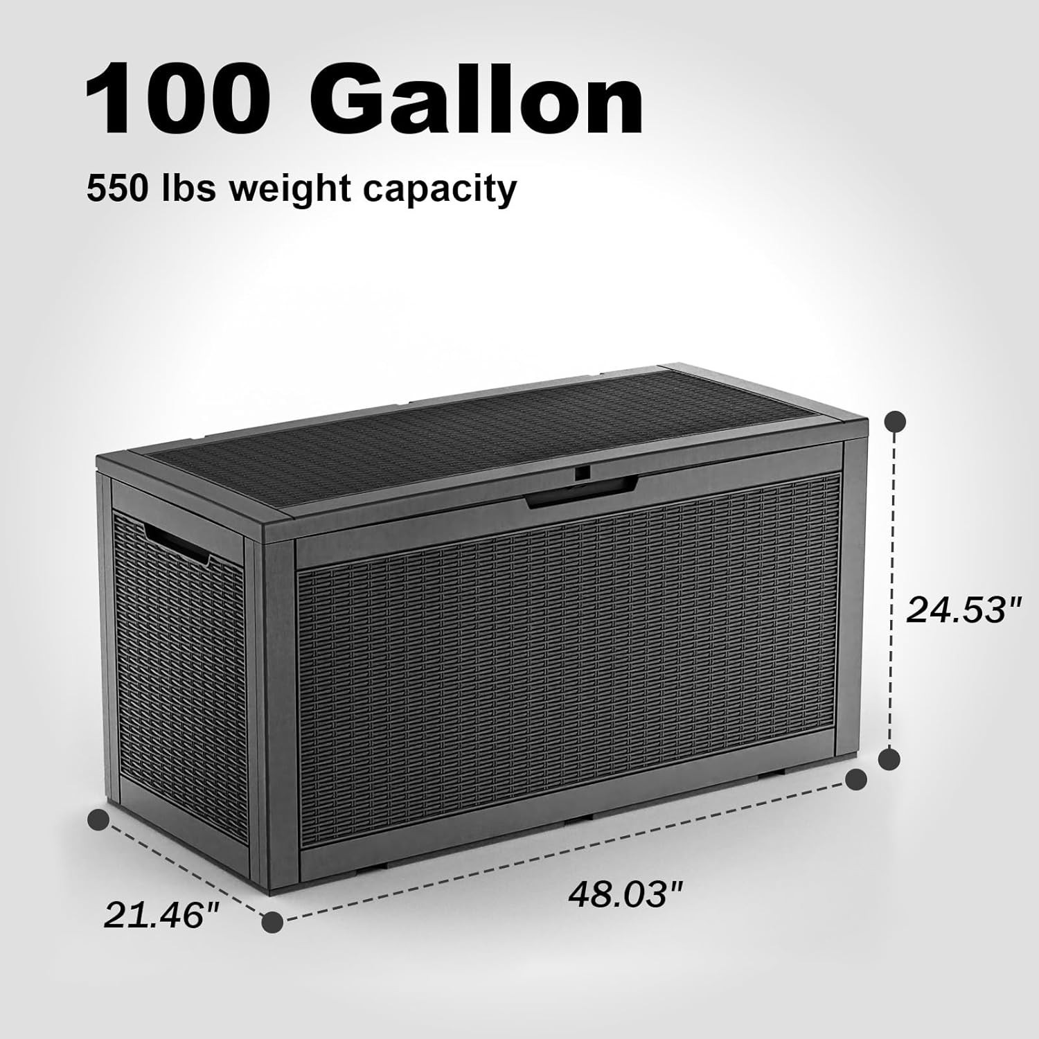 100 gallon resin deck box lockable outdoor storage waterproof black