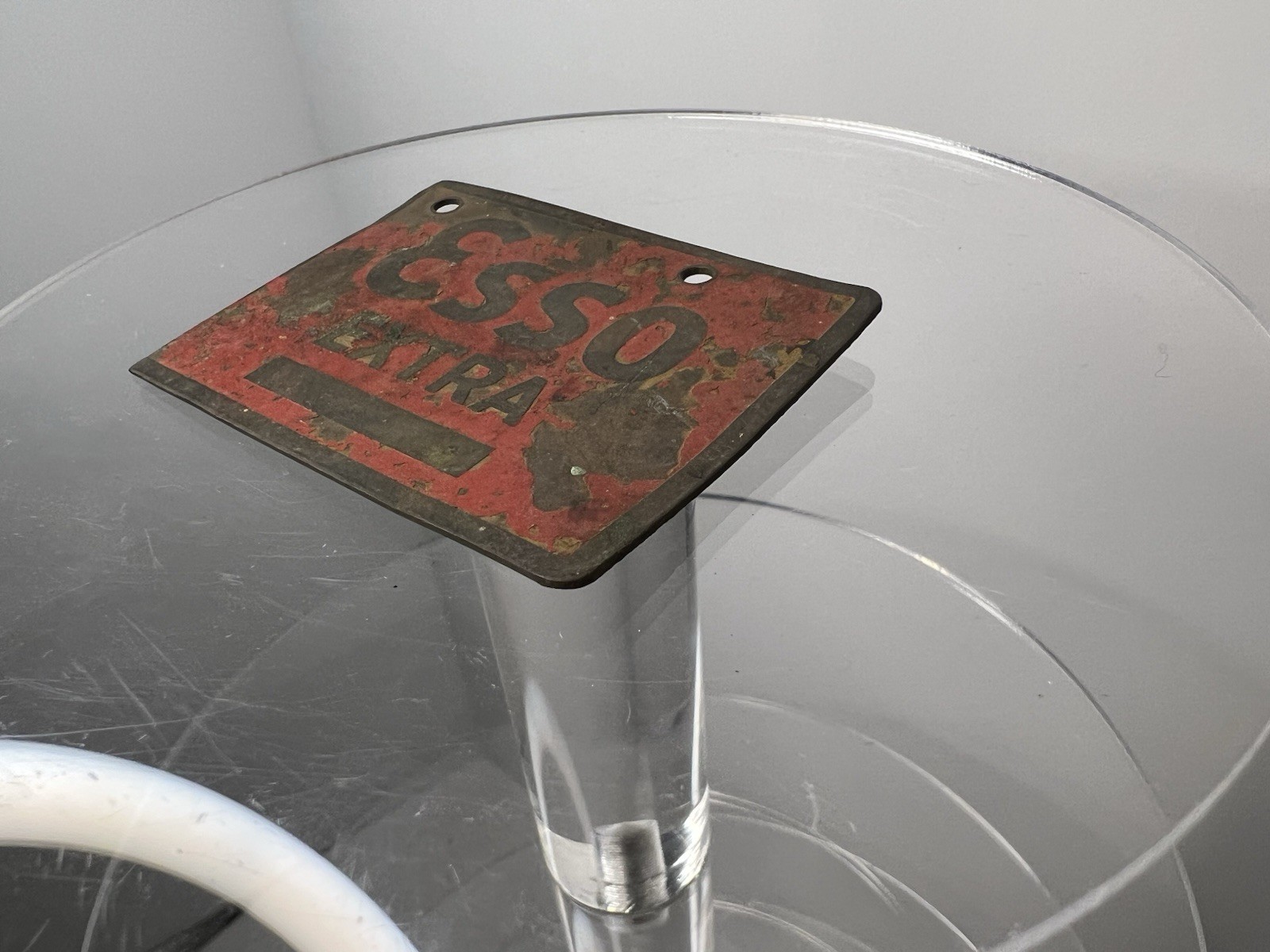 Esso Extra Metal Advertising Sign Red Brass Gas & Oil Collectible Plate