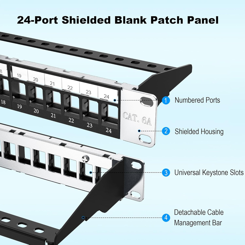 19” 1U Shielded Blank Patch Panel 24-Port Rack Mount Keystone Panel for Included