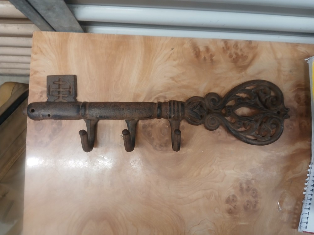 Antique Cast Iron Key Shaped Hotel Wall Hooks...18" Long.. Missing One Hook