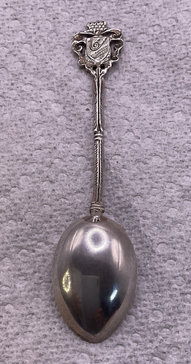ANTIQUE .835 SILVER HAMBURG PORCELAIN SHEILD SOUVENIR SPOON 4 1/4”