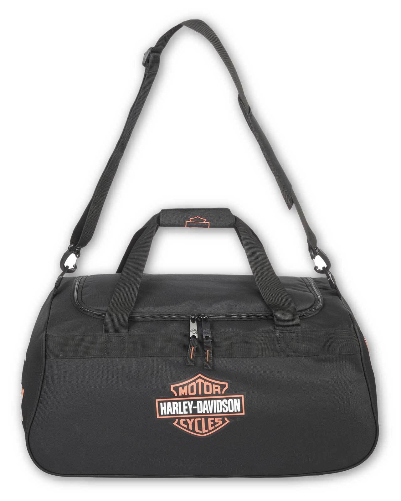 Harley-Davidson Orange Bar & Shield Logo Zip Rugged Graphic Duffel Bag - Black