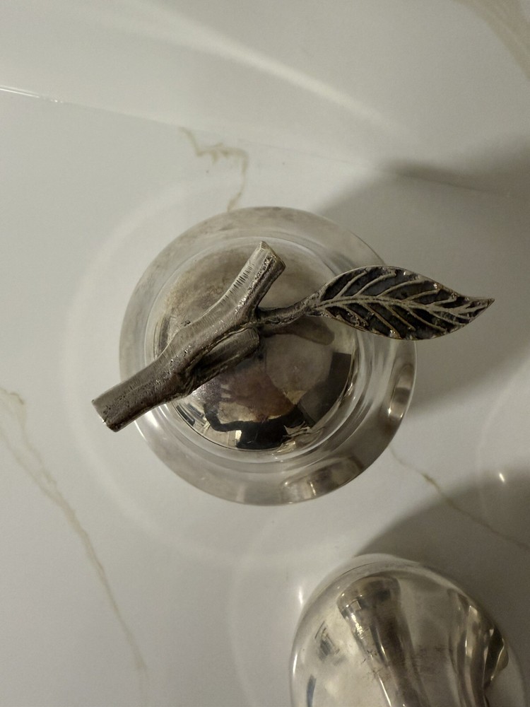 Vintage Apple Pear Fruit Trinket Nesting Box Containers Silver plated MCM Decor