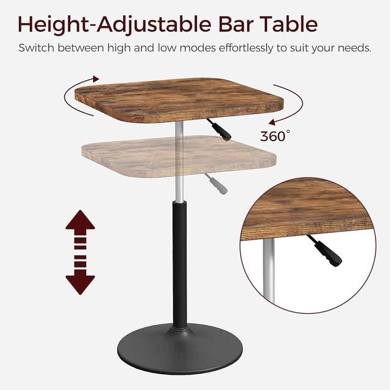 Adjustable Height 360° Rotating Bar Table Sturdy Metal Base Easy Assembly New