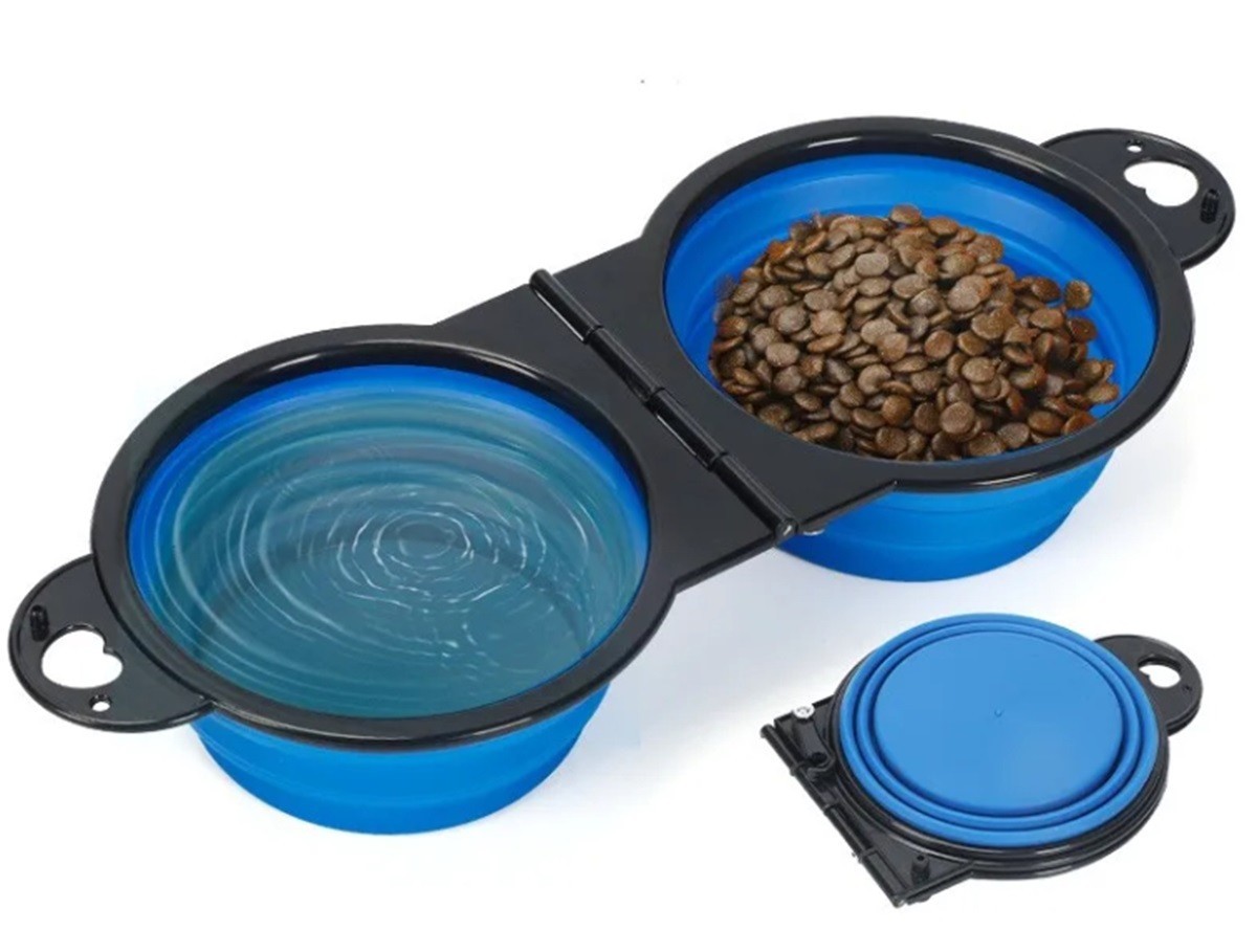 Collapsible Dog Bowl 2-in-1 Portable Silicone Travel Food Water Bowl 1 Set