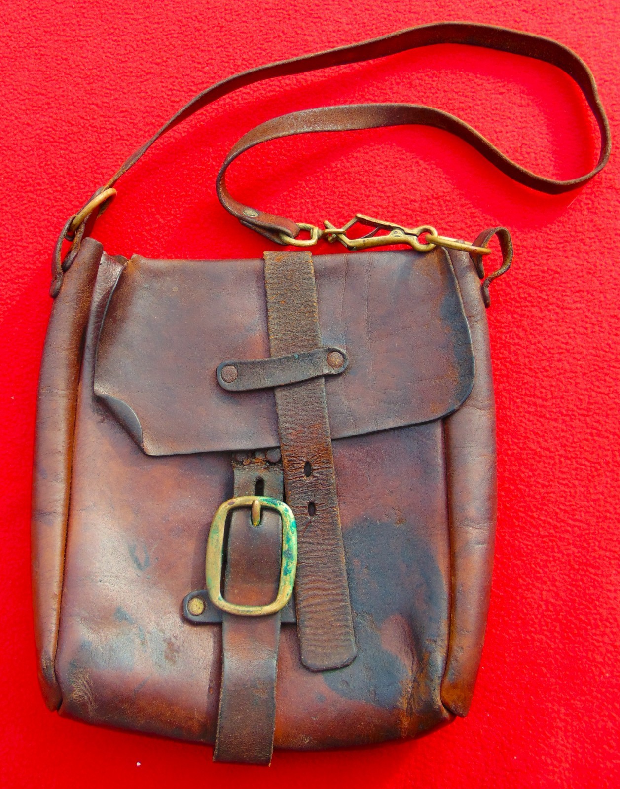 RARE ORIGINAL LATE 1800's LEATHER WESTERN COURIER BAG~SADDLE BAG TYPE ~ 11" HIGH
