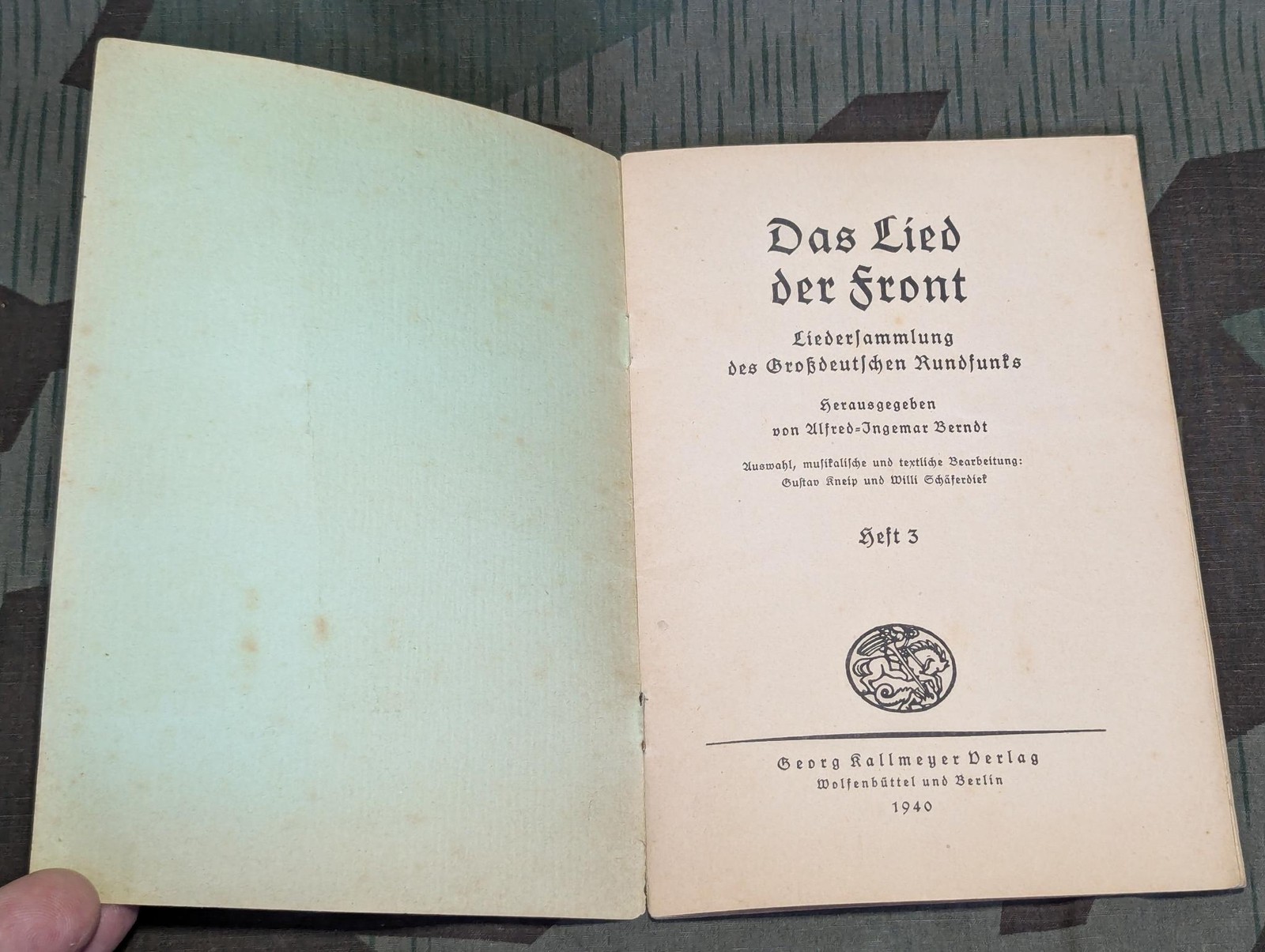 WWII German 1940 Das Lied der Front Soldier Song Book Heft 3 Original Wehrmacht
