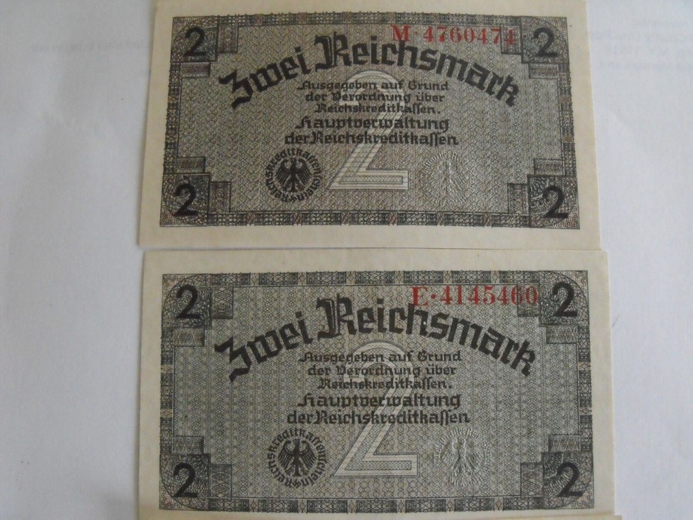 (5) German 2 Reichsmarks currency