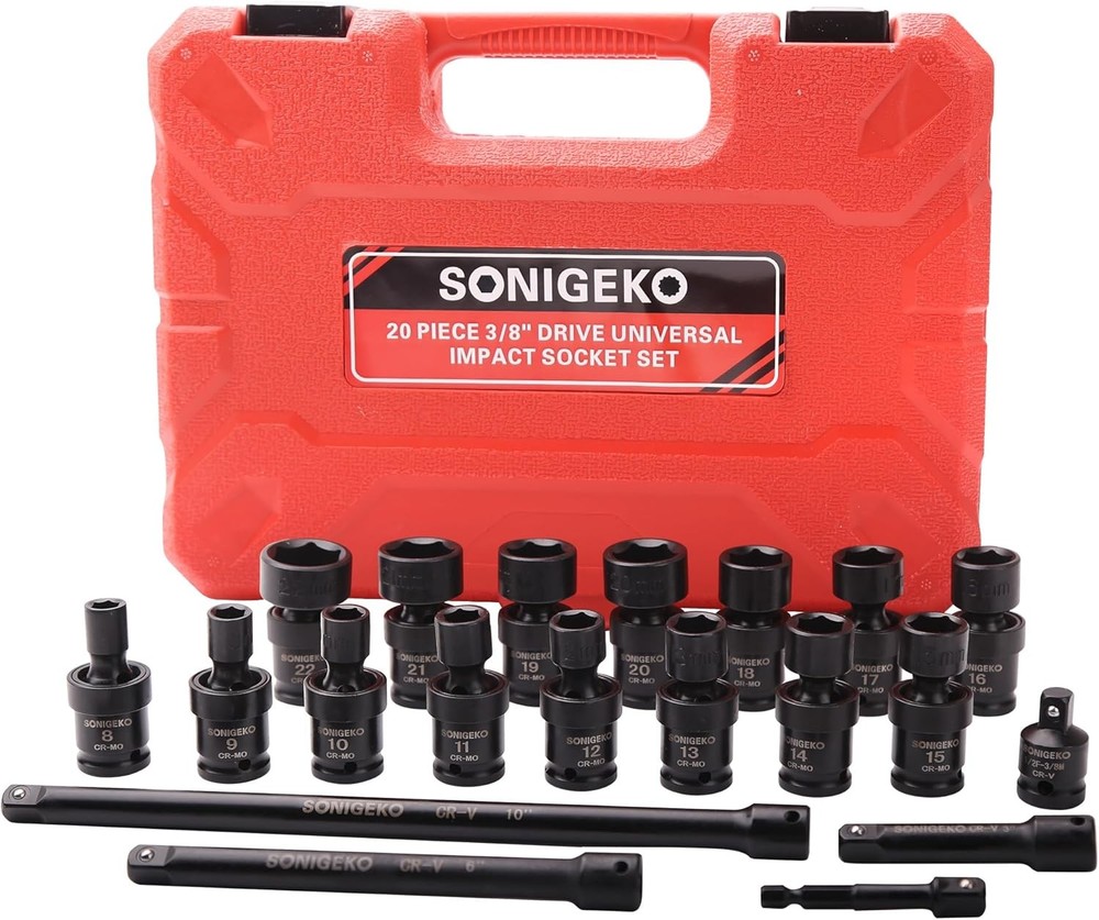 3/8" Drive Impact Swivel Socket set, 3/8",20pcs, Black