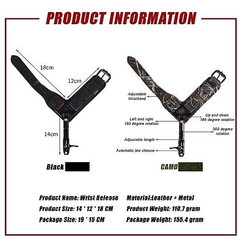 Adjustable Archery Bow Release with Comfortable Wrist Strap, 360° Caliper Trigge